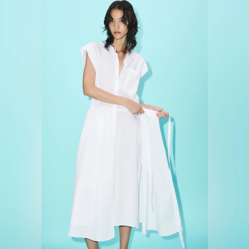 ZARA ~ Cotton Blends Sleeveless Split Midi Dress - Picture 4 of 10